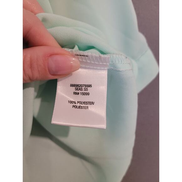 BONGO Mint Green Blouse Top L Shoulder Cut Out Front Zip Pullover EUC - Picture 7 of 8